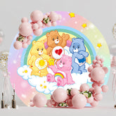 Colorful Rainbow Stars Sparkle Care Bears Round Birthday Backdrop